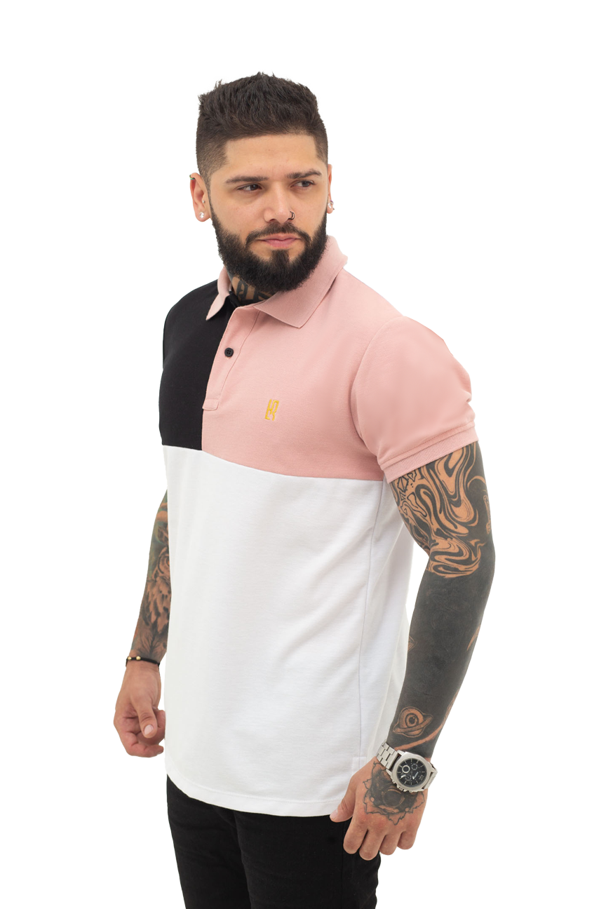 grupo luthier lado 1 Camiseta tipo polo combinada para hombre color negro guayaba blanco