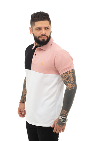 grupo luthier lado 1 Camiseta tipo polo combinada para hombre color negro guayaba blanco