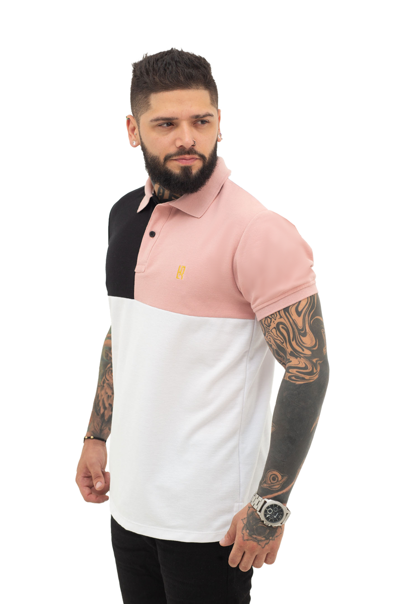 grupo luthier lado 1 Camiseta tipo polo combinada para hombre color negro guayaba blanco