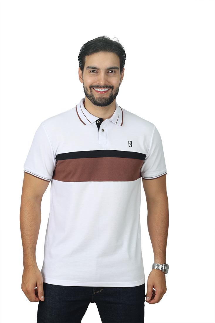 grupo luthier lado 1 camisetas tipo polo combinada para hombre Jacquard color blanco café 