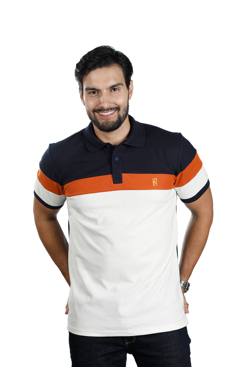grupo luthier lado 1 camisetas tipo polo combinada para hombre combinada color azul oscuro terracota marfil 