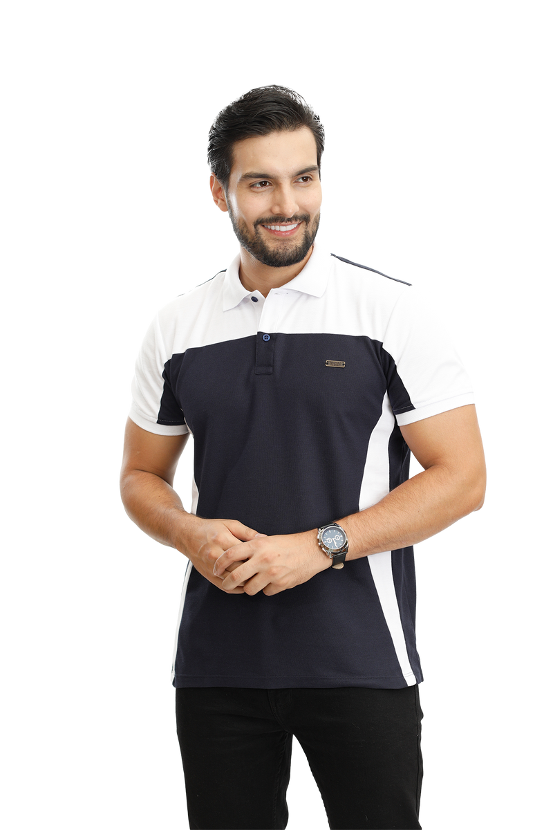 grupo luthier lado 1 camisetas tipo polo para hombre combinada color azul oscuro blanco 