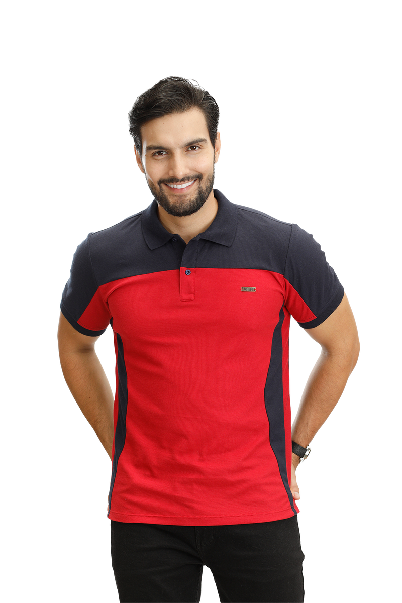 grupo luthier lado 1 camisetas tipo polo para hombre combinada color azul oscuro rojo  