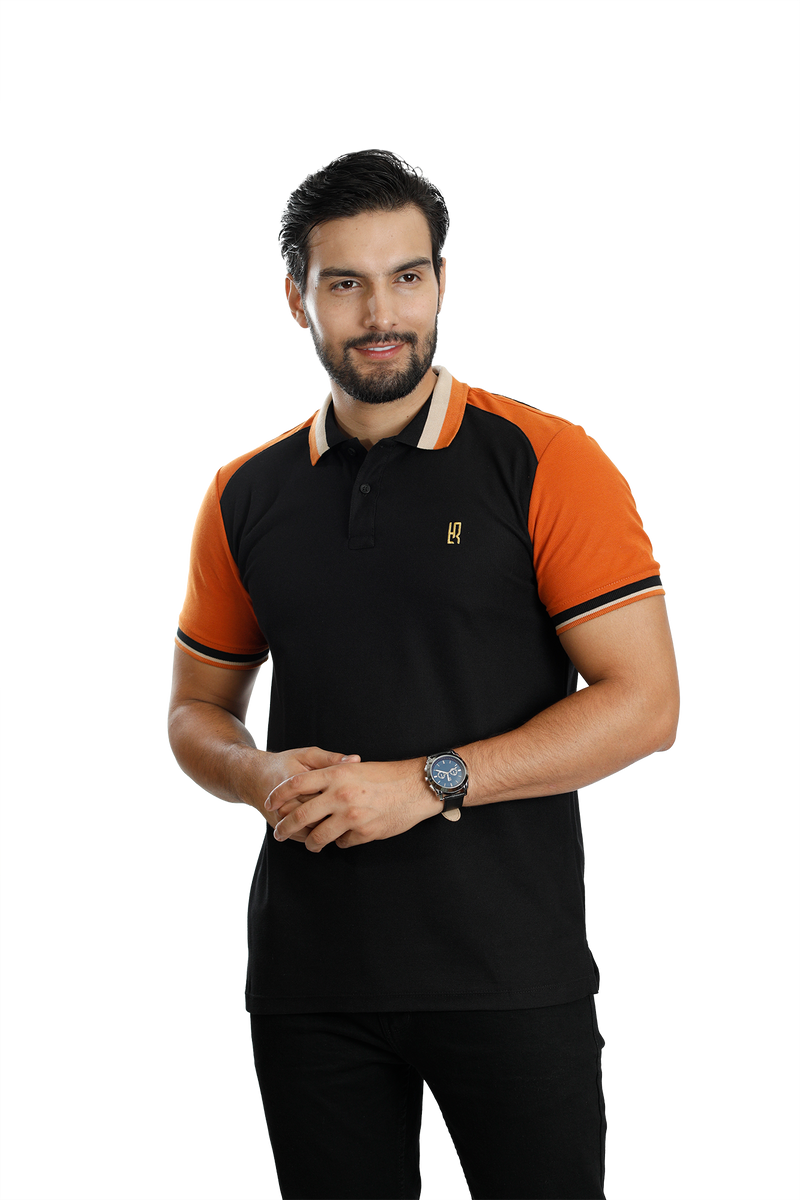 grupo luthier lado 1 camisetas tipo polo para hombre combinada color negro terracota 