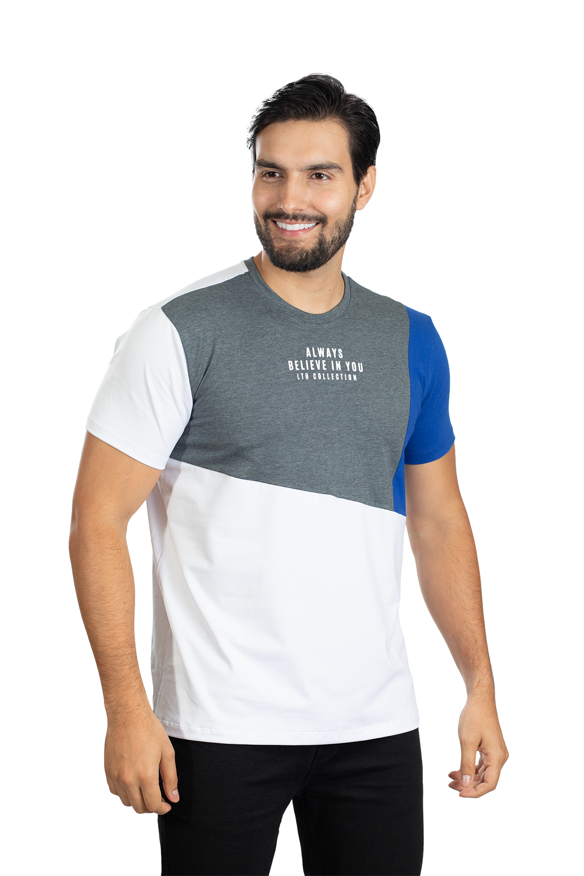 grupo luthier lado 2 Camiseta cuello redondo T-shirt para hombre combinada color Cross azul rey blanco