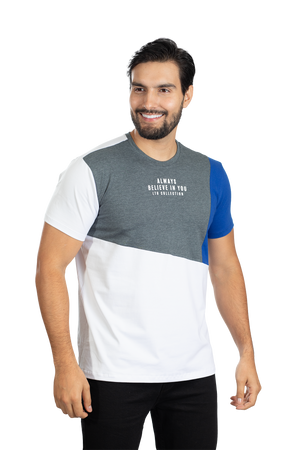 grupo luthier lado 2 Camiseta cuello redondo T-shirt para hombre combinada color Cross azul rey blanco