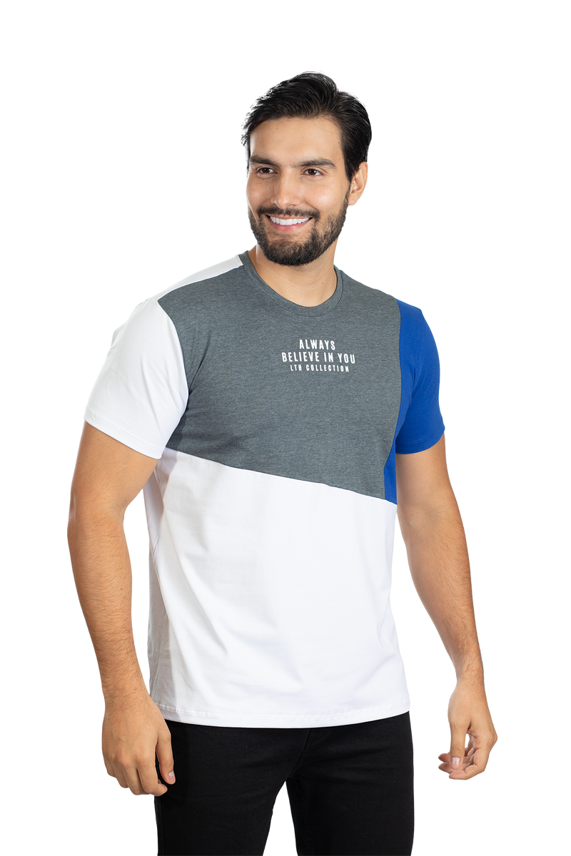 grupo luthier lado 2 Camiseta cuello redondo T-shirt para hombre combinada color Cross azul rey blanco