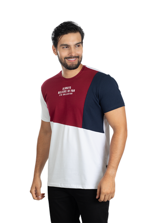 grupo luthier lado 2 Camiseta cuello redondo T-shirt para hombre combinada color Vinotinto azul oscuro blanco