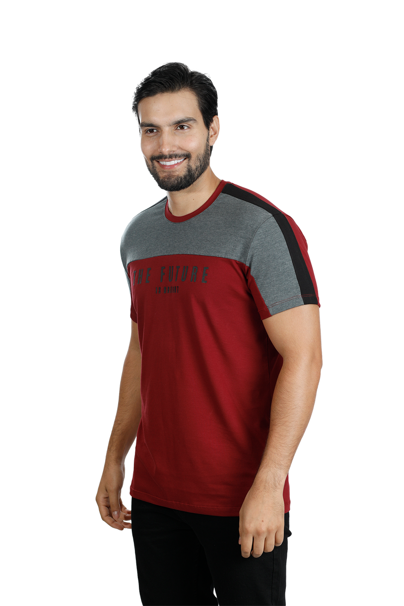 grupo luthier lado 2 Camiseta cuello redondo T-shirt para hombre combinada color Vinotinto blanco negro