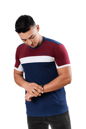 grupo luthier lado 2 Camiseta cuello redondo T-shirt para hombre combinada color azul oscuro Vinotinto blanco