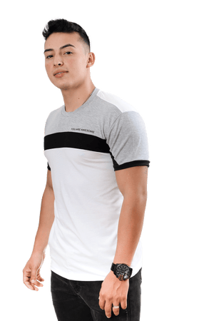 grupo luthier lado 2 Camiseta cuello redondo T-shirt para hombre combinada color blanco jaspe negro