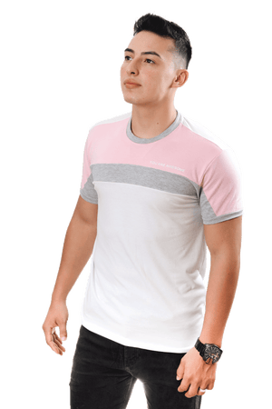 grupo luthier lado 2 Camiseta cuello redondo T-shirt para hombre combinada color blanco rosado jaspe