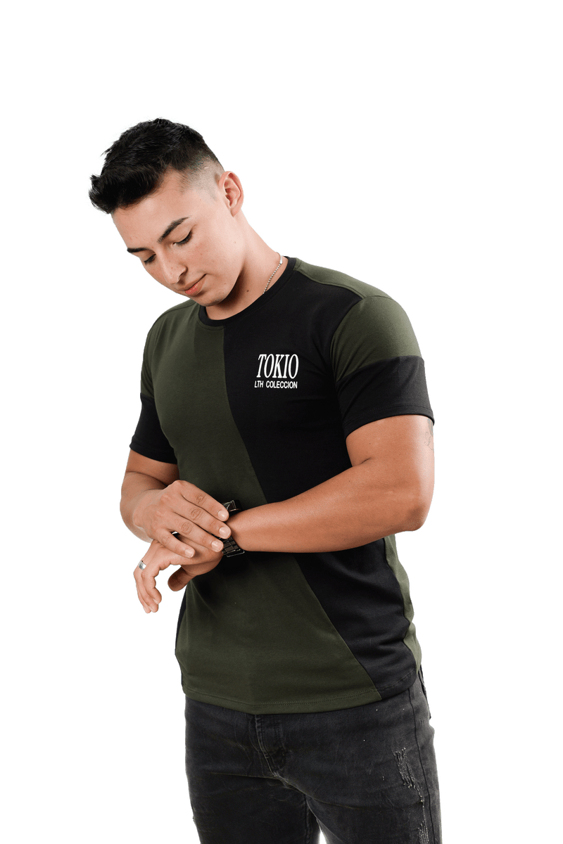 grupo luthier lado 2 Camiseta cuello redondo T-shirt para hombre combinada color botella negro