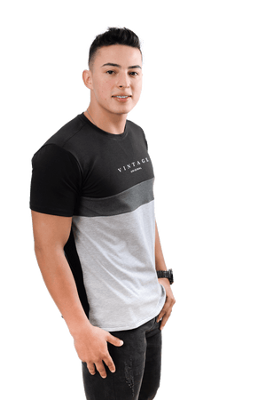 grupo luthier lado 2 Camiseta cuello redondo T-shirt para hombre combinada color negro Cross jaspe