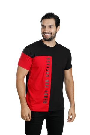 grupo luthier lado 2 Camiseta cuello redondo T-shirt para hombre combinada color negro rojo