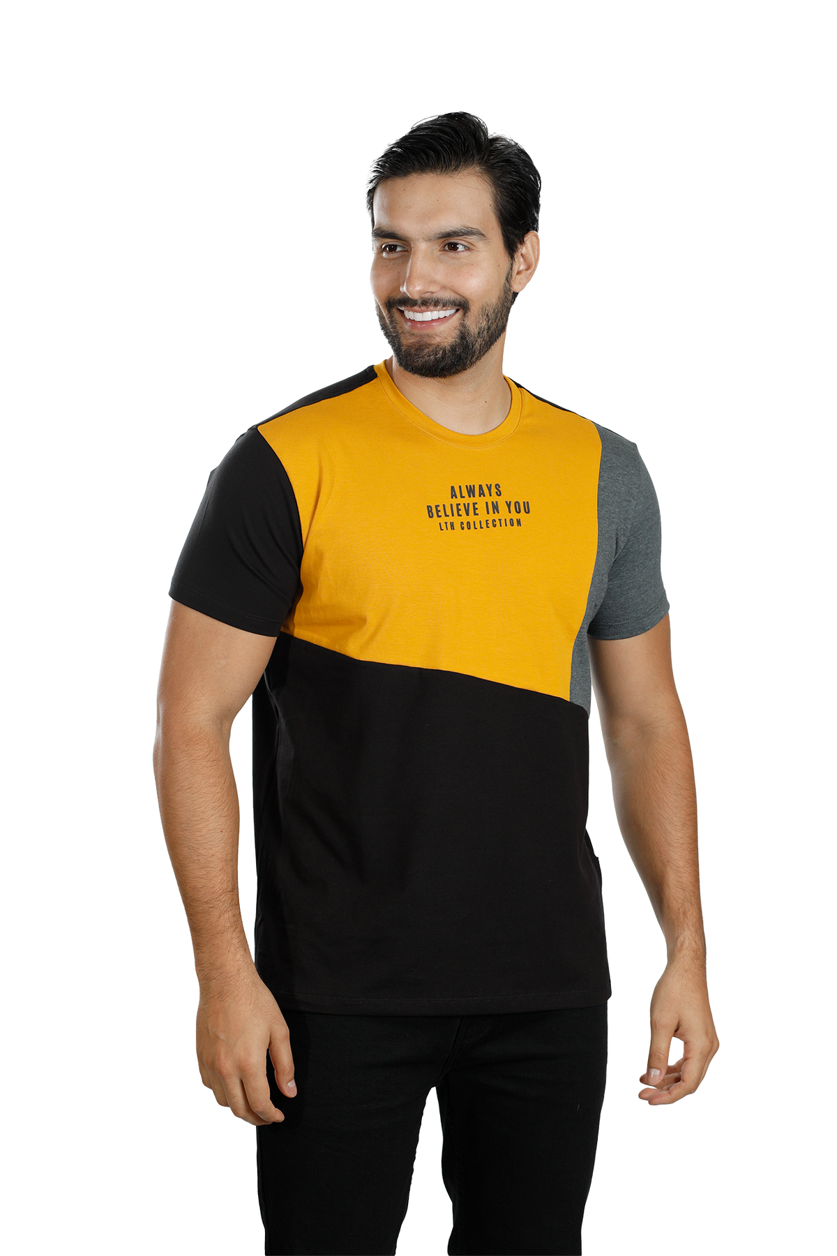 grupo luthier lado 2 Camiseta cuello redondo T-shirt para hombre combinada color ocre Cross negro