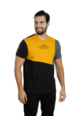 grupo luthier lado 2 Camiseta cuello redondo T-shirt para hombre combinada color ocre Cross negro