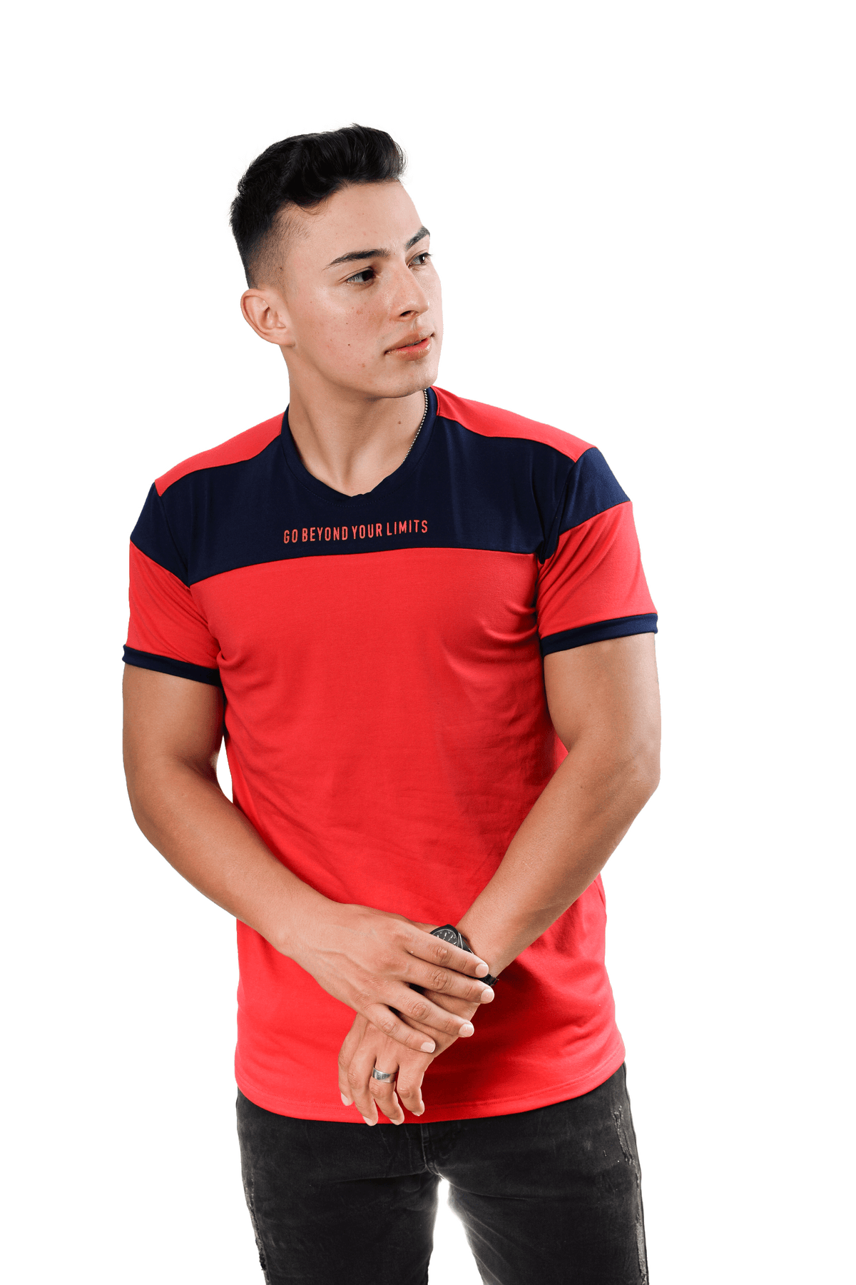 grupo luthier lado 2 Camiseta cuello redondo T-shirt para hombre combinada color rojo azul oscuro