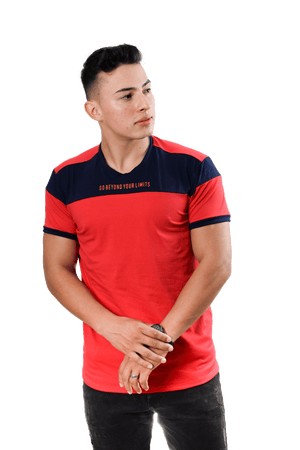 grupo luthier lado 2 Camiseta cuello redondo T-shirt para hombre combinada color rojo azul oscuro