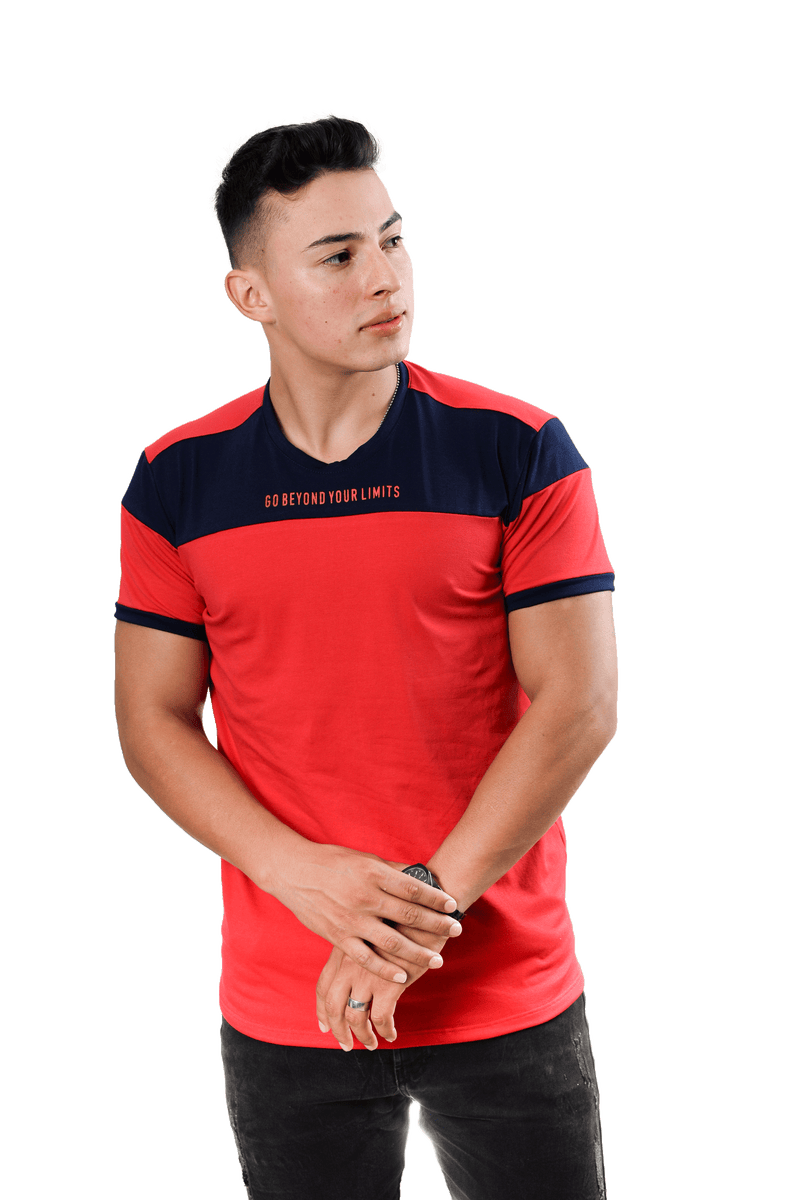 grupo luthier lado 2 Camiseta cuello redondo T-shirt para hombre combinada color rojo azul oscuro
