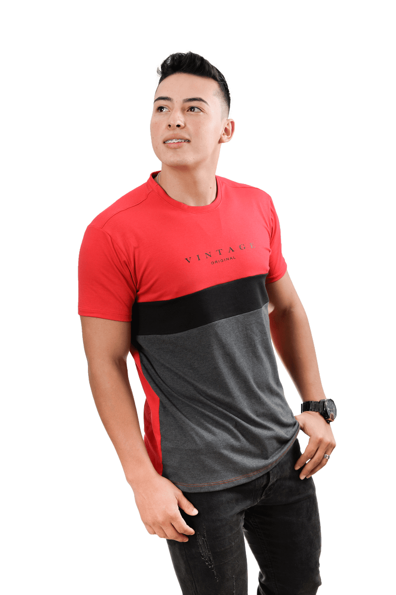 grupo luthier lado 2 Camiseta cuello redondo T-shirt para hombre combinada color rojo negro Cross