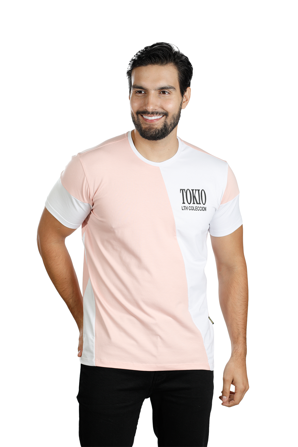 grupo luthier lado 2 Camiseta cuello redondo T-shirt para hombre combinada color rosado blanco
