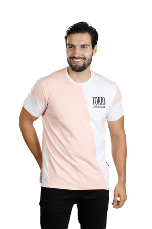grupo luthier lado 2 Camiseta cuello redondo T-shirt para hombre combinada color rosado blanco