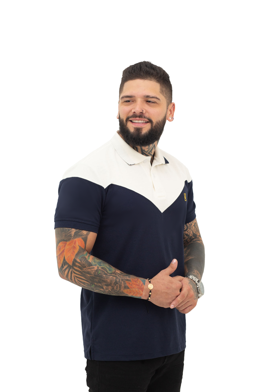 grupo luthier  lado 2 Camiseta tipo polo combinada para hombre color azul oscuro marfil