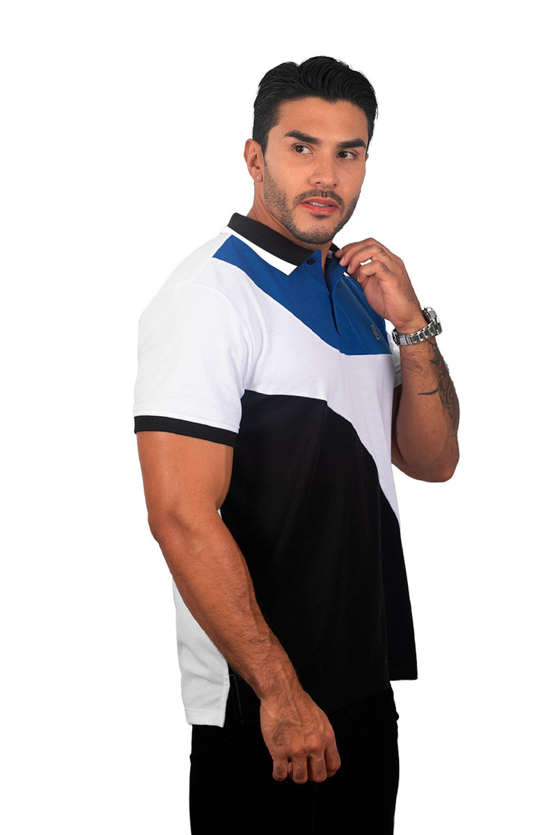 grupo luthier lado 2 Camiseta tipo polo combinada para hombre color azul rey blanco negro