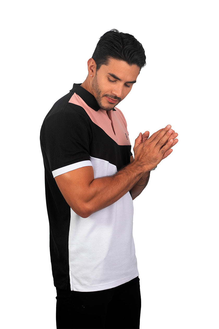 grupo luthier lado 2 Camiseta tipo polo combinada para hombre color guayaba negro blanco