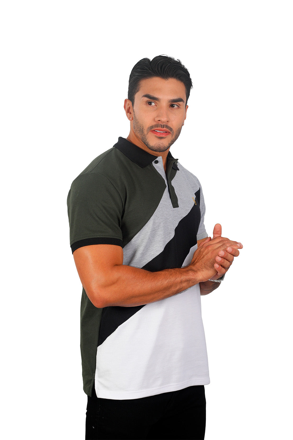 grupo luthier lado 2 Camiseta tipo polo combinada para hombre color militar jaspe negro blanco