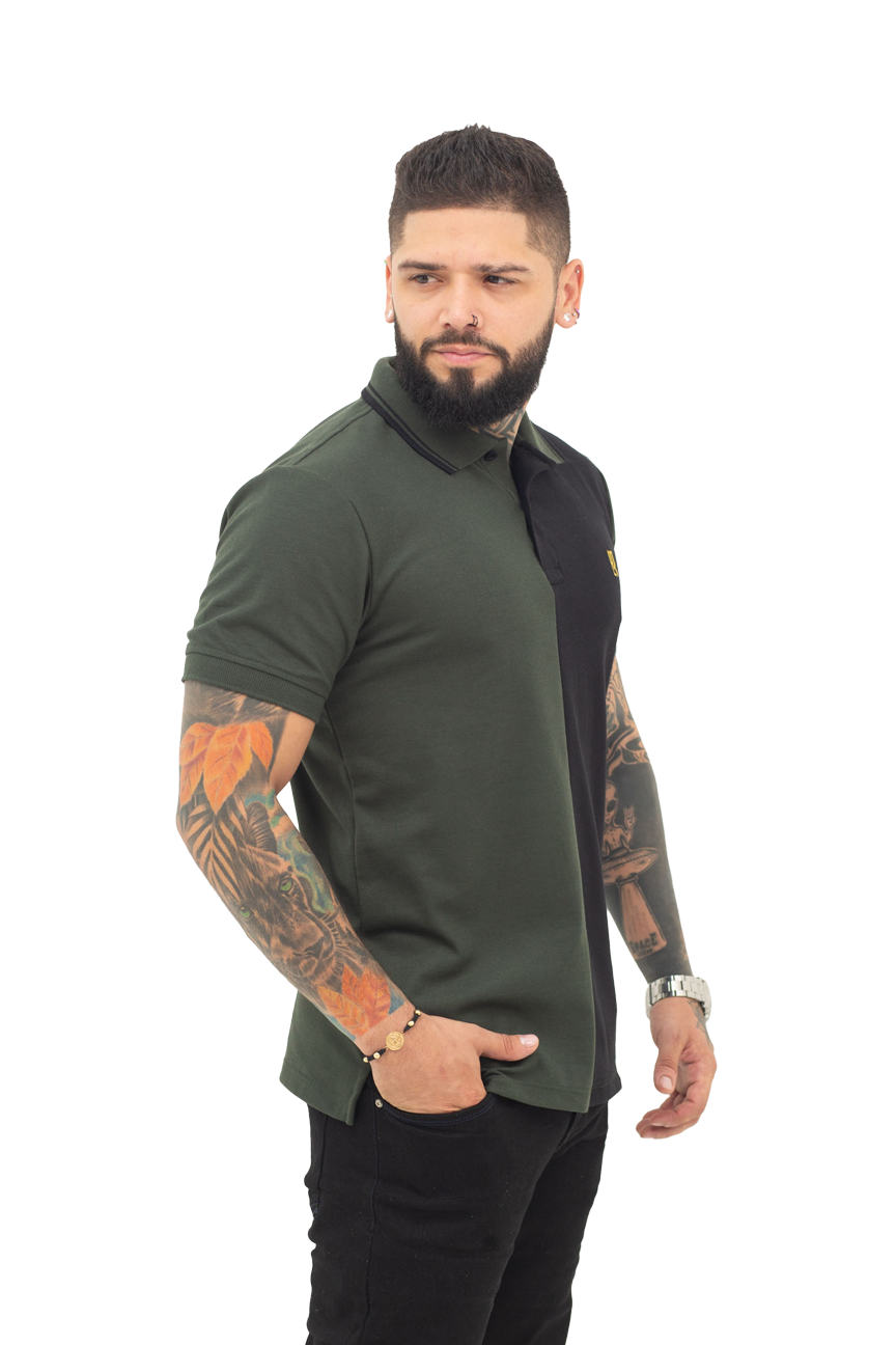 grupo luthier lado 2 Camiseta tipo polo combinada para hombre color militar negro