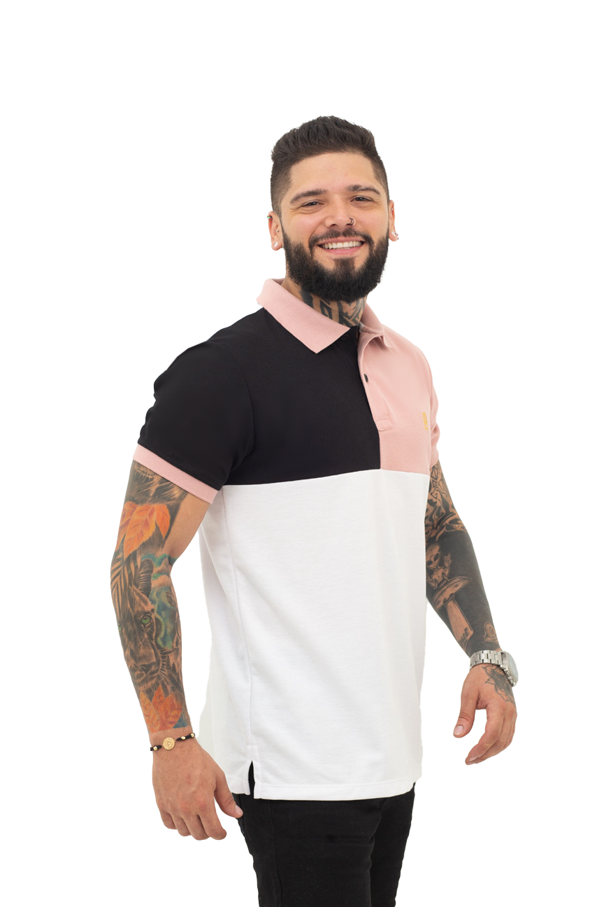 grupo luthier lado 2 Camiseta tipo polo combinada para hombre color negro guayaba blanco