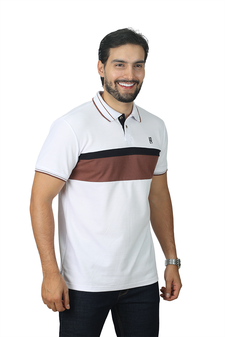 grupo luthier lado 2 camisetas tipo polo combinada para hombre Jacquard color blanco café 