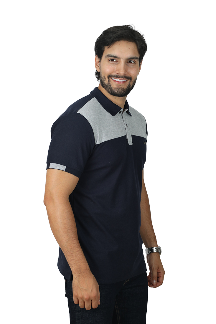 grupo luthier lado 2 camisetas tipo polo combinada para hombre color azul oscuro  jaspe