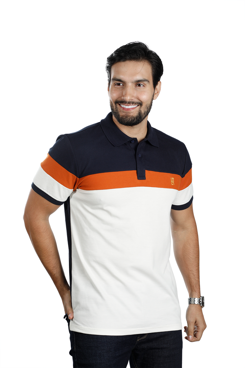 grupo luthier lado 2 camisetas tipo polo combinada para hombre combinada color azul oscuro terracota marfil 