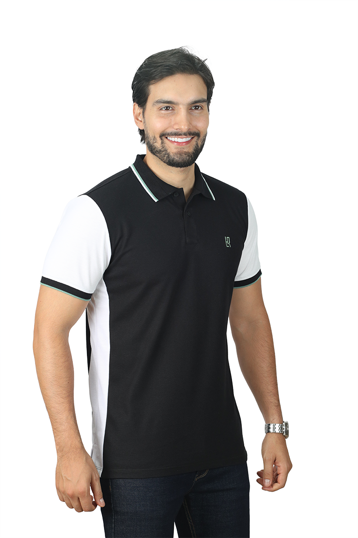 grupo luthier lado 2 camisetas tipo polo combinada para hombre combinada color negro blanco