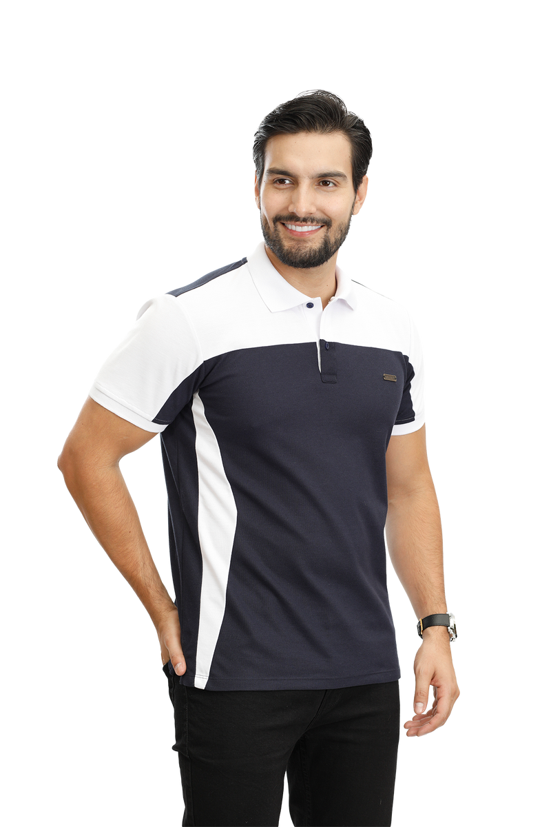 grupo luthier lado 2 camisetas tipo polo para hombre combinada color azul oscuro blanco 