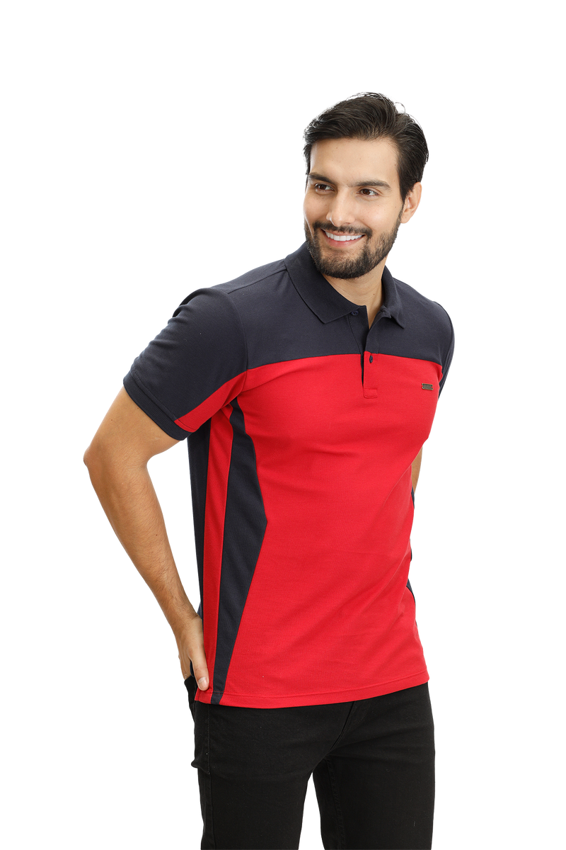 grupo luthier lado 2 camisetas tipo polo para hombre combinada color azul oscuro rojo  