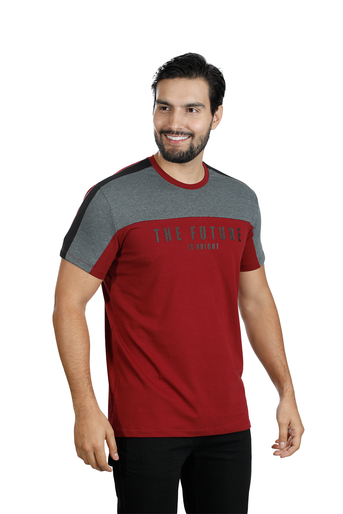 grupo luthier lado 3 Camiseta cuello redondo T-shirt para hombre combinada color Vinotinto blanco negro