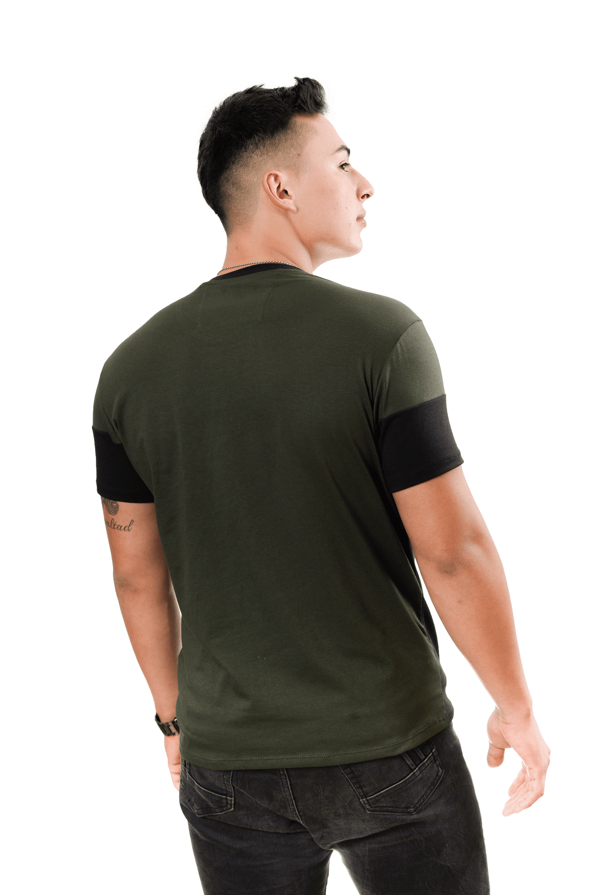 grupo luthier lado 3 Camiseta cuello redondo T-shirt para hombre combinada color botella negro