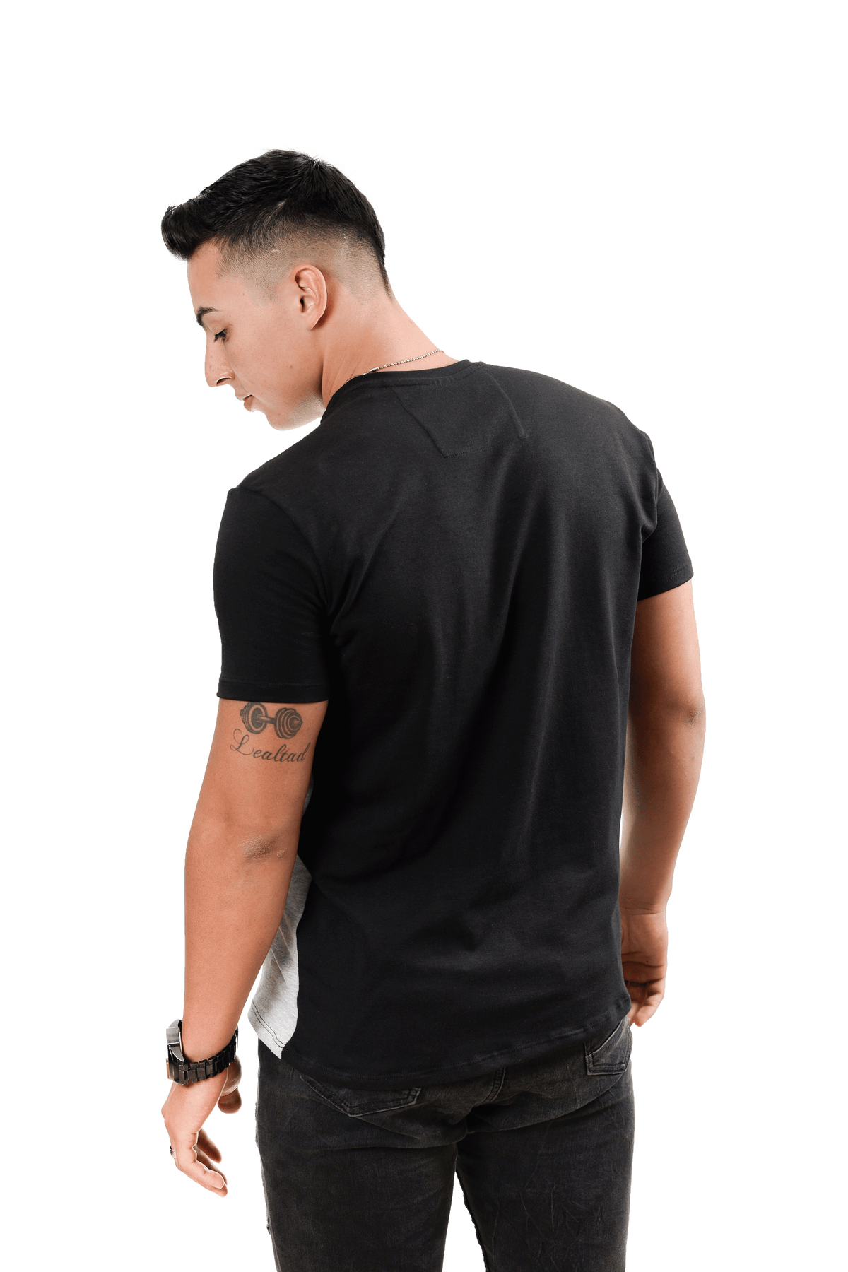 grupo luthier lado 3 Camiseta cuello redondo T-shirt para hombre combinada color negro Cross jaspe