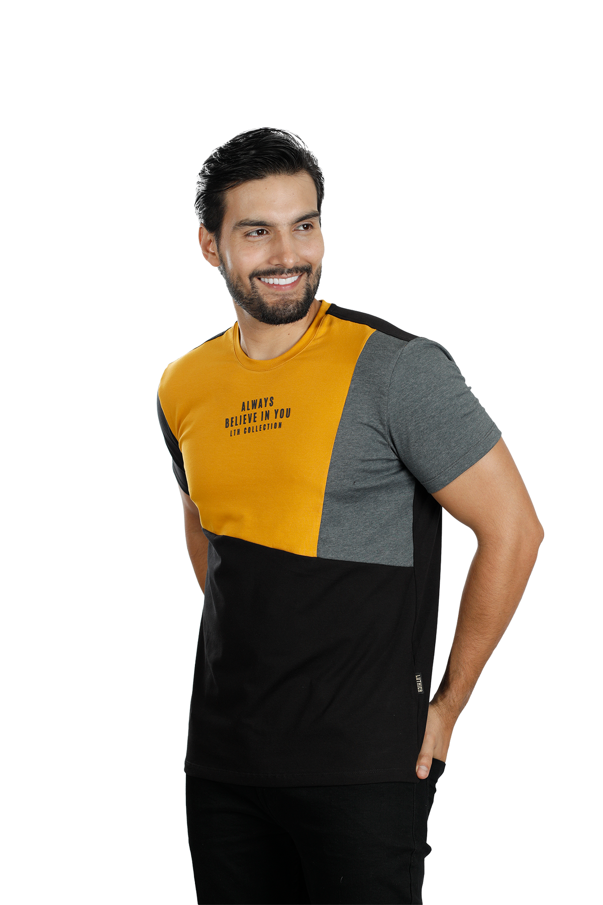 grupo luthier lado 3 Camiseta cuello redondo T-shirt para hombre combinada color ocre Cross negro