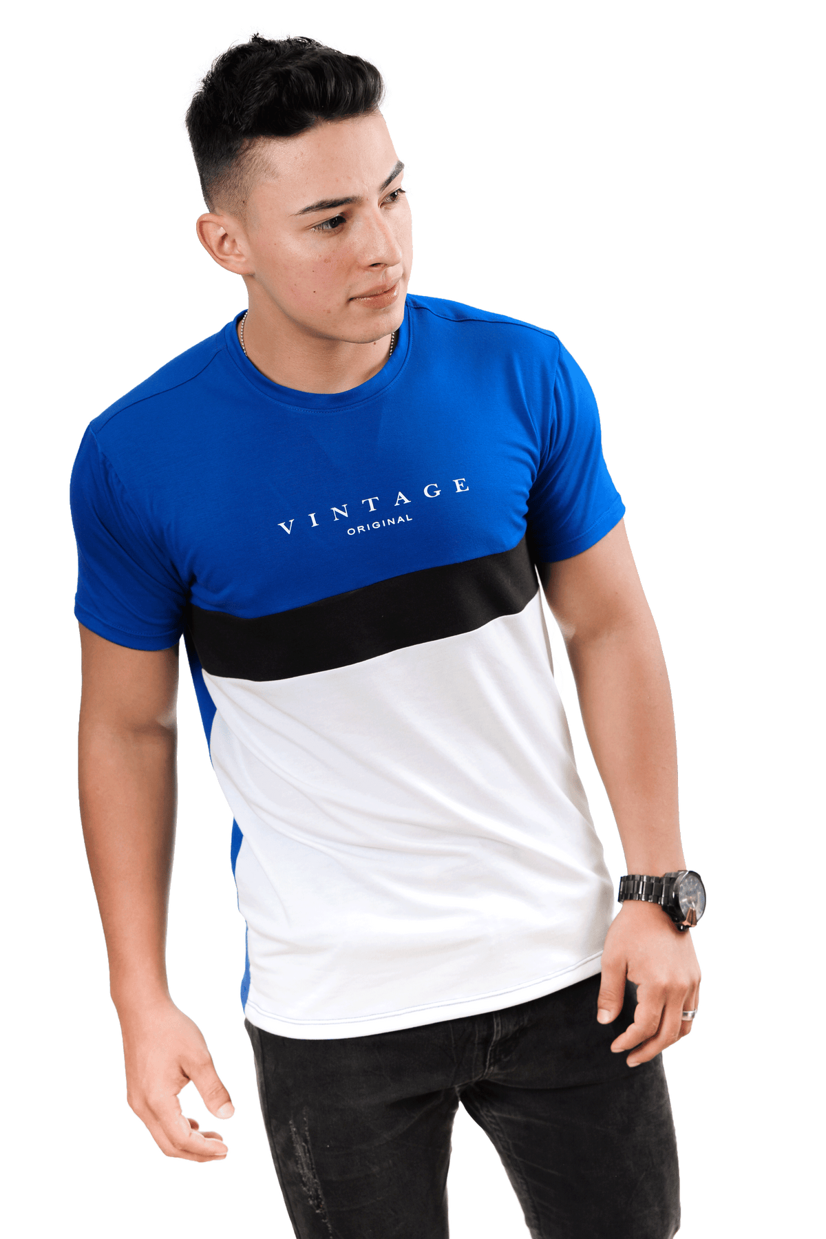 grupo luthier lado 3 Camiseta cuello redondo T-shirt para hombre combinada color rey negro blanco