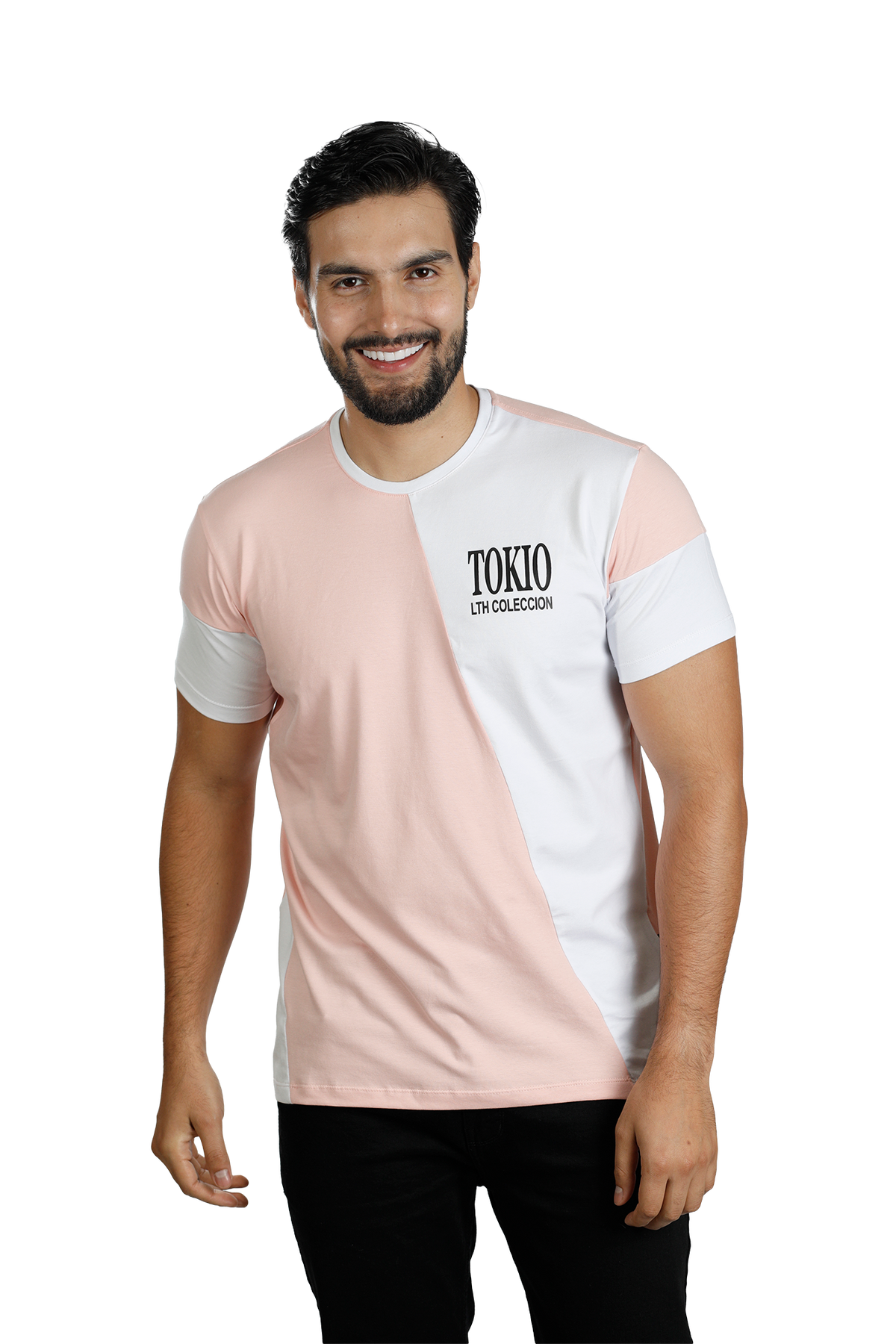 grupo luthier lado 3 Camiseta cuello redondo T-shirt para hombre combinada color rosado blanco