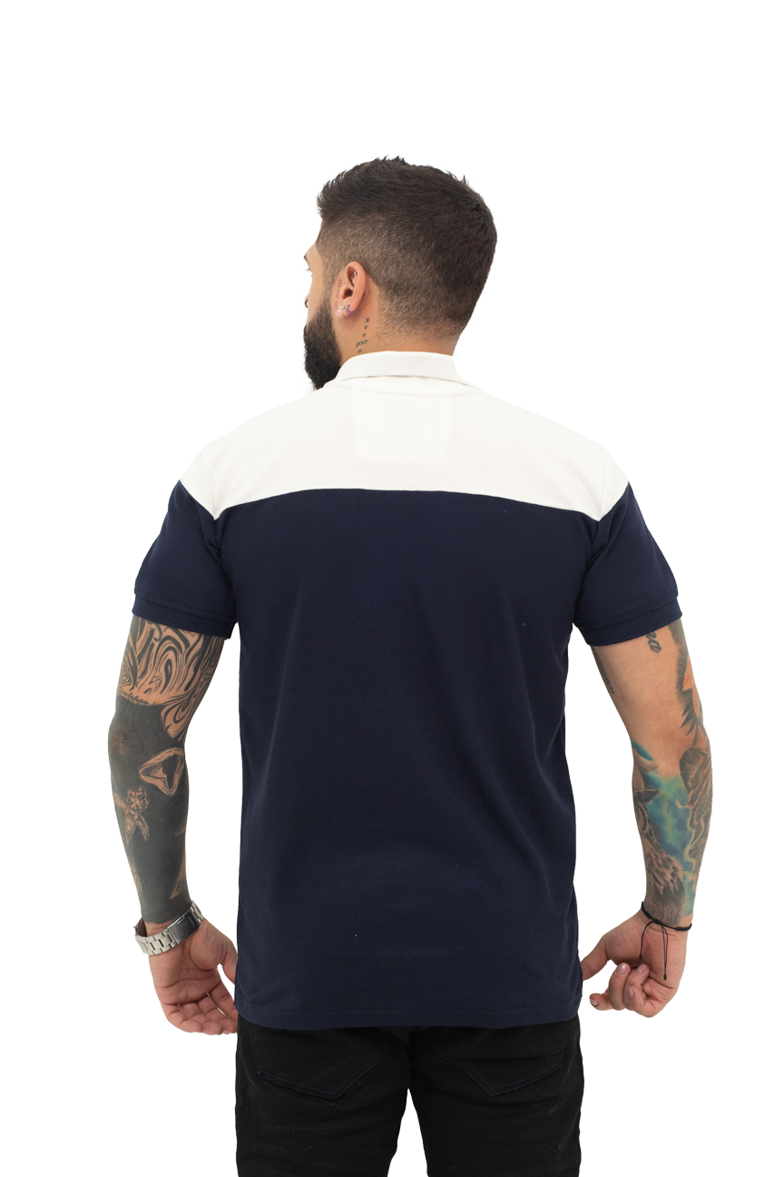 grupo luthier  lado 3 Camiseta tipo polo combinada para hombre color azul oscuro marfil