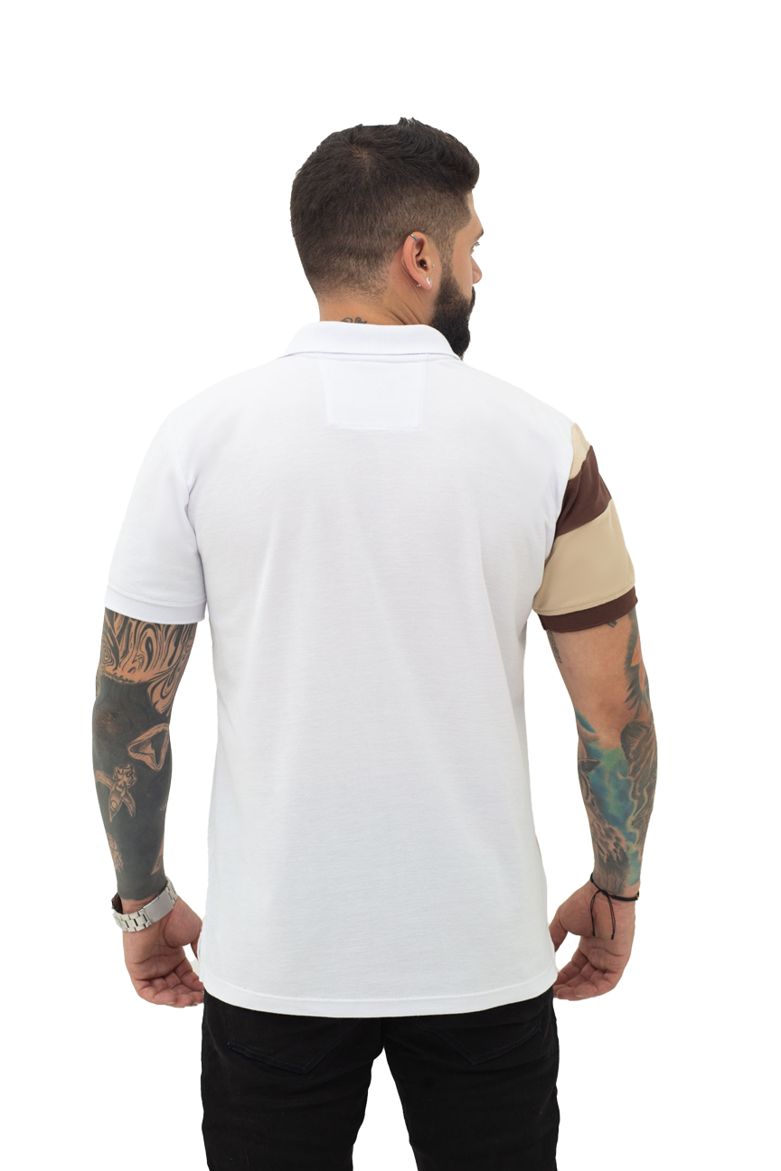 grupo luthier lado 3 Camiseta tipo polo combinada para hombre color blanco caqui cafe