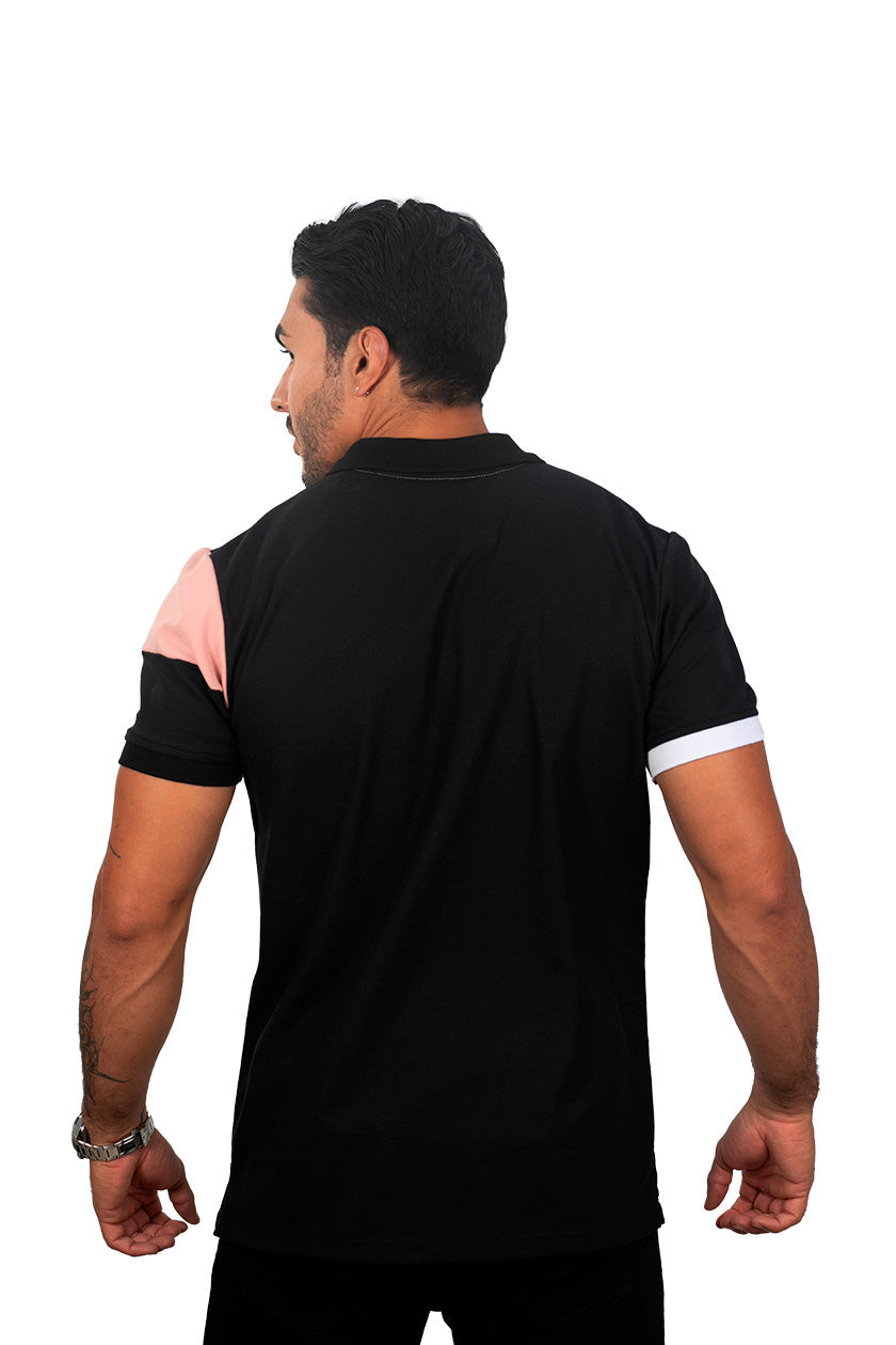 grupo luthier lado 3 Camiseta tipo polo combinada para hombre color guayaba negro blanco