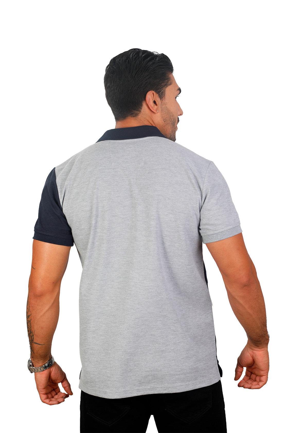 grupo luthier lado 3 Camiseta tipo polo combinada para hombre color jaspe azul oscuro blanco