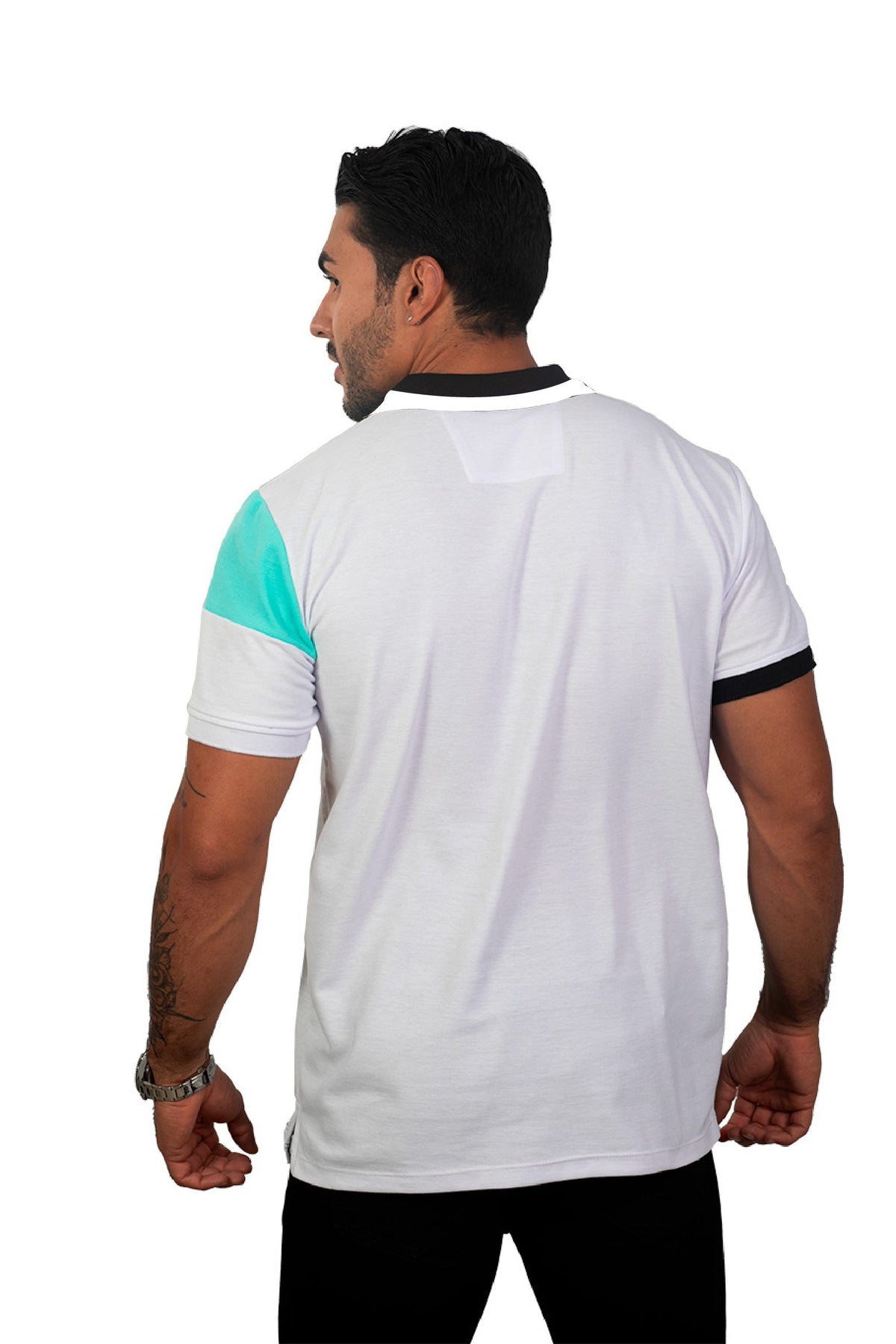 grupo luthier lado 3  Camiseta tipo polo combinada para hombre color menta blanco negro 